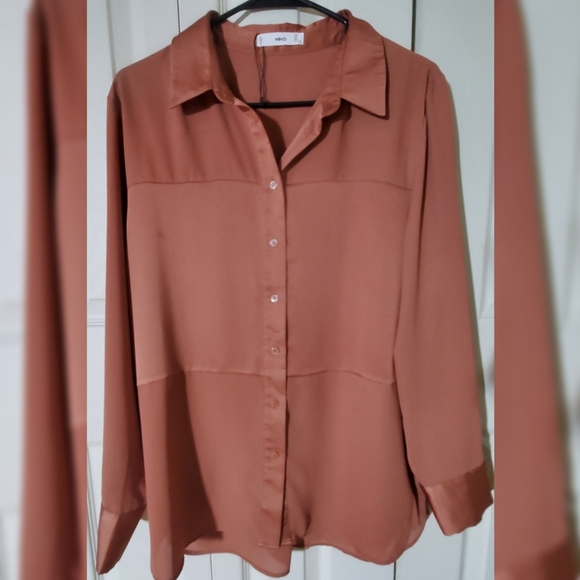 Mango Chiffon Button Top in Brown - Picture 3 of 4